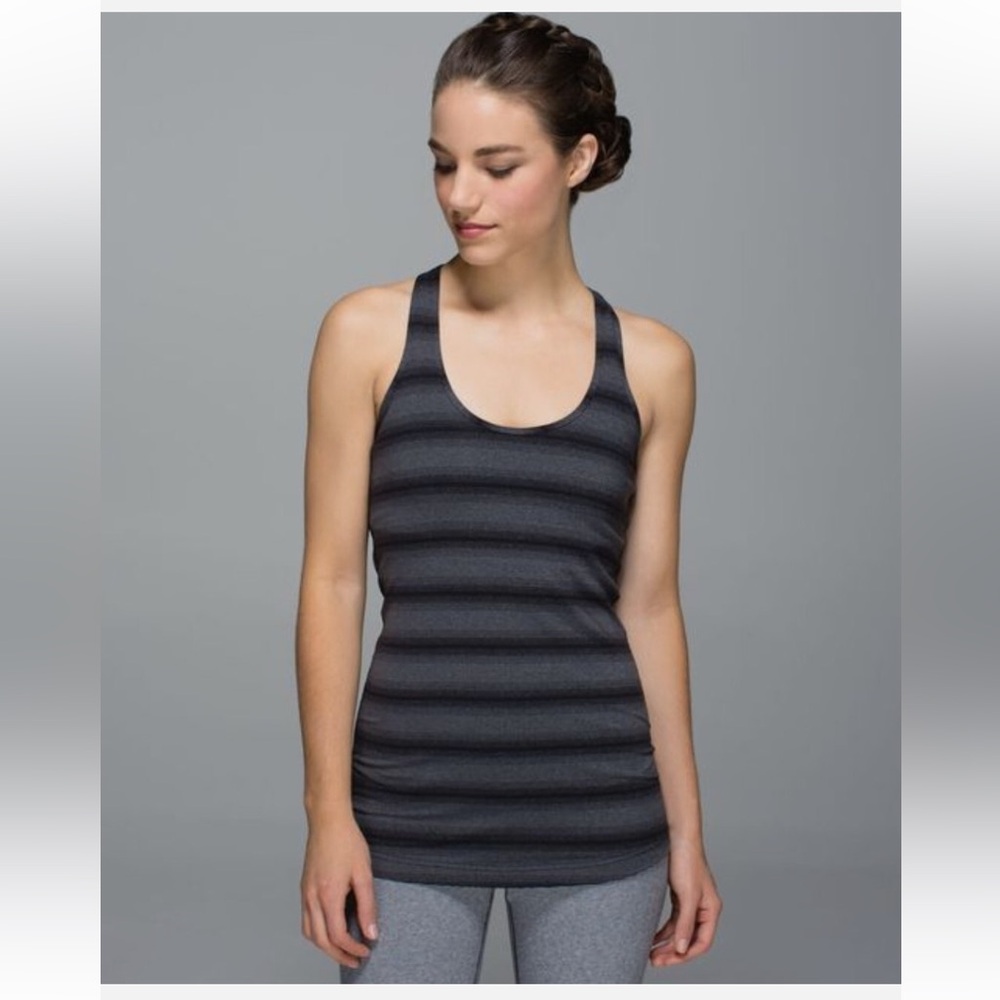 Lululemon Racerback Tank Top Capilano Stripe Heathered Deep Coal Black Sz 8